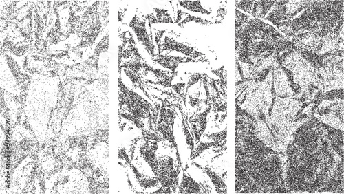 set of black overlay stipple background transparent texture crumpled paper. stippling photocopy effect . Vector dots texture, grain contrast effect