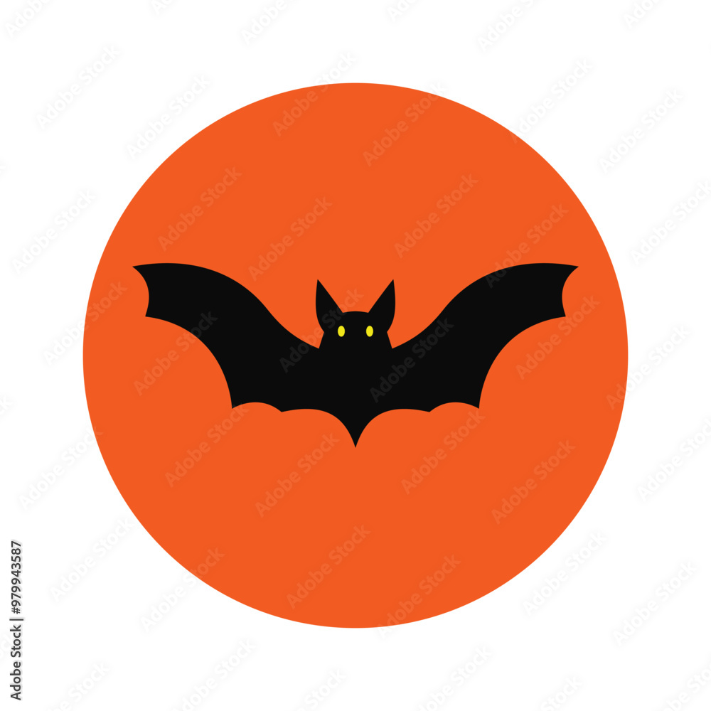 Halloween banner with black bats on the orange background. Illustration with text.