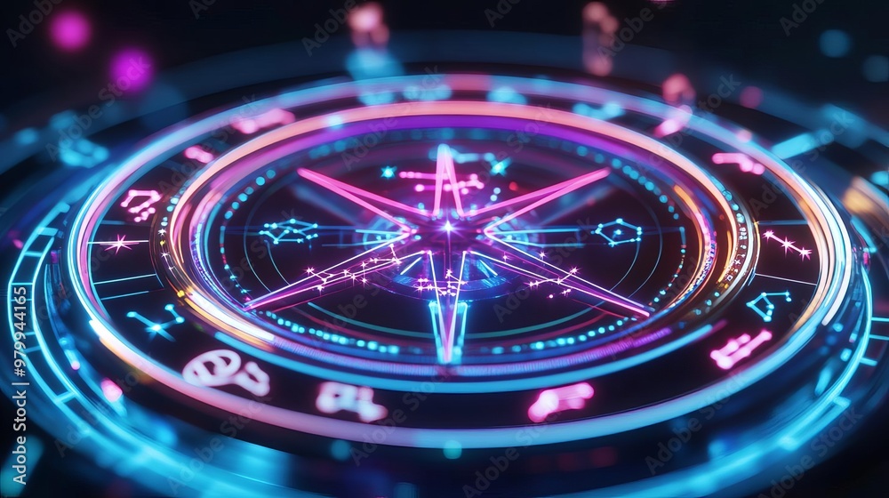 custom made wallpaper toronto digitalVirtual star signs, neon zodiac wheel, futuristic setting