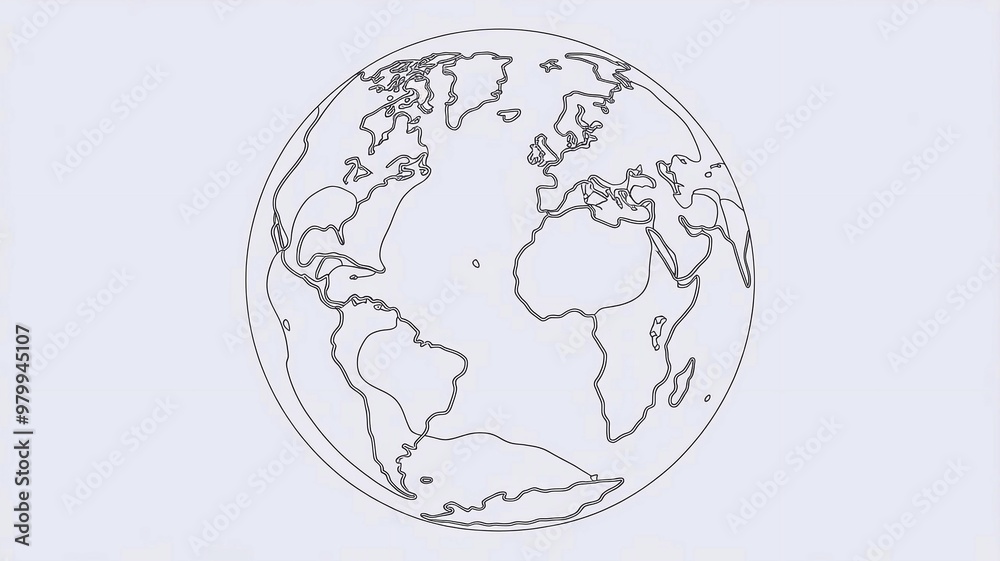 earth contour coloring book line drawing. simple lines. on a white background