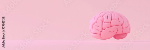 A whimsical pink brain figure hovers softly in front of a pastel pink backdrop, evoking creativity and imagination