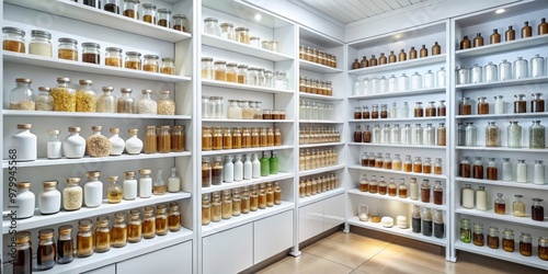 Organized Jars in a White Shelf, Jars, Shelf, Organization