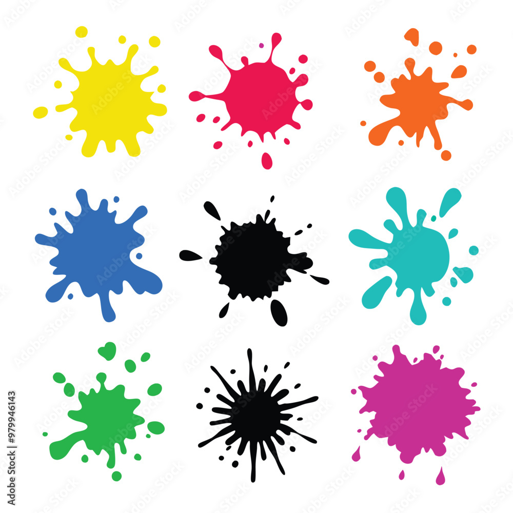 ink spots set. Splash splatter abstract shape, vector illustration, ink spots set. Splash splatter abstract shape, vector illustration,