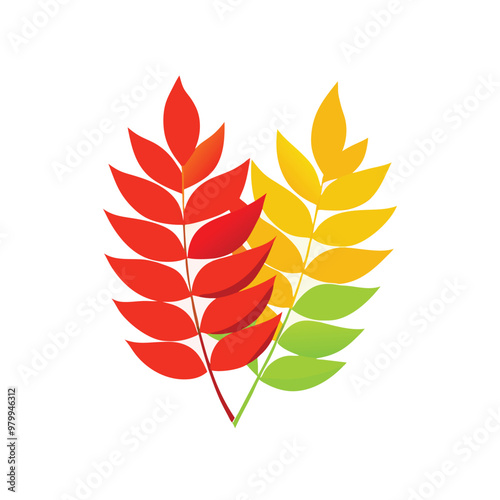 Three overlapping fern-like leaves in a vector style, arranged on a white background 
