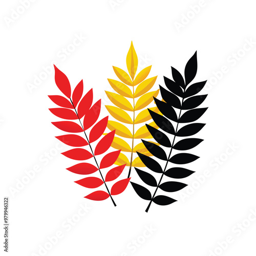 Three overlapping fern-like leaves in a vector style, arranged on a white background 