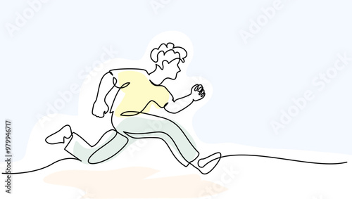 Boy or man running, hurrying and rushing forward to aims and aspirations to succeed.
