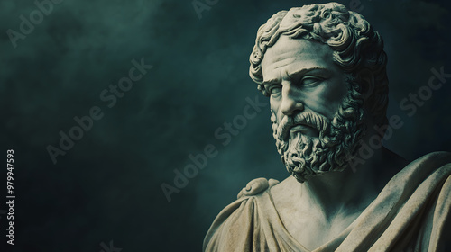 Greek sculpture of an old philosopher stoic man, roman god statue, concept background for stoicism