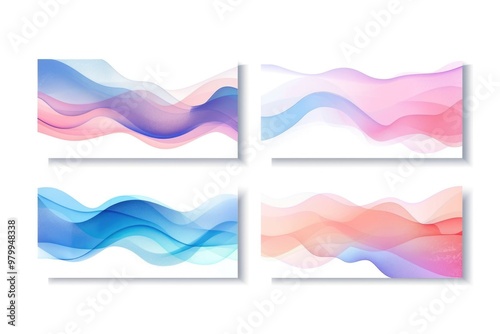 Four abstract wave patterns in different colors and shapes