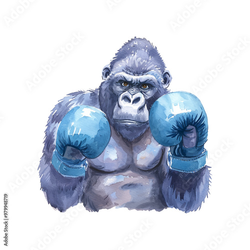 boxing gorilla vector illustration in watercolor style