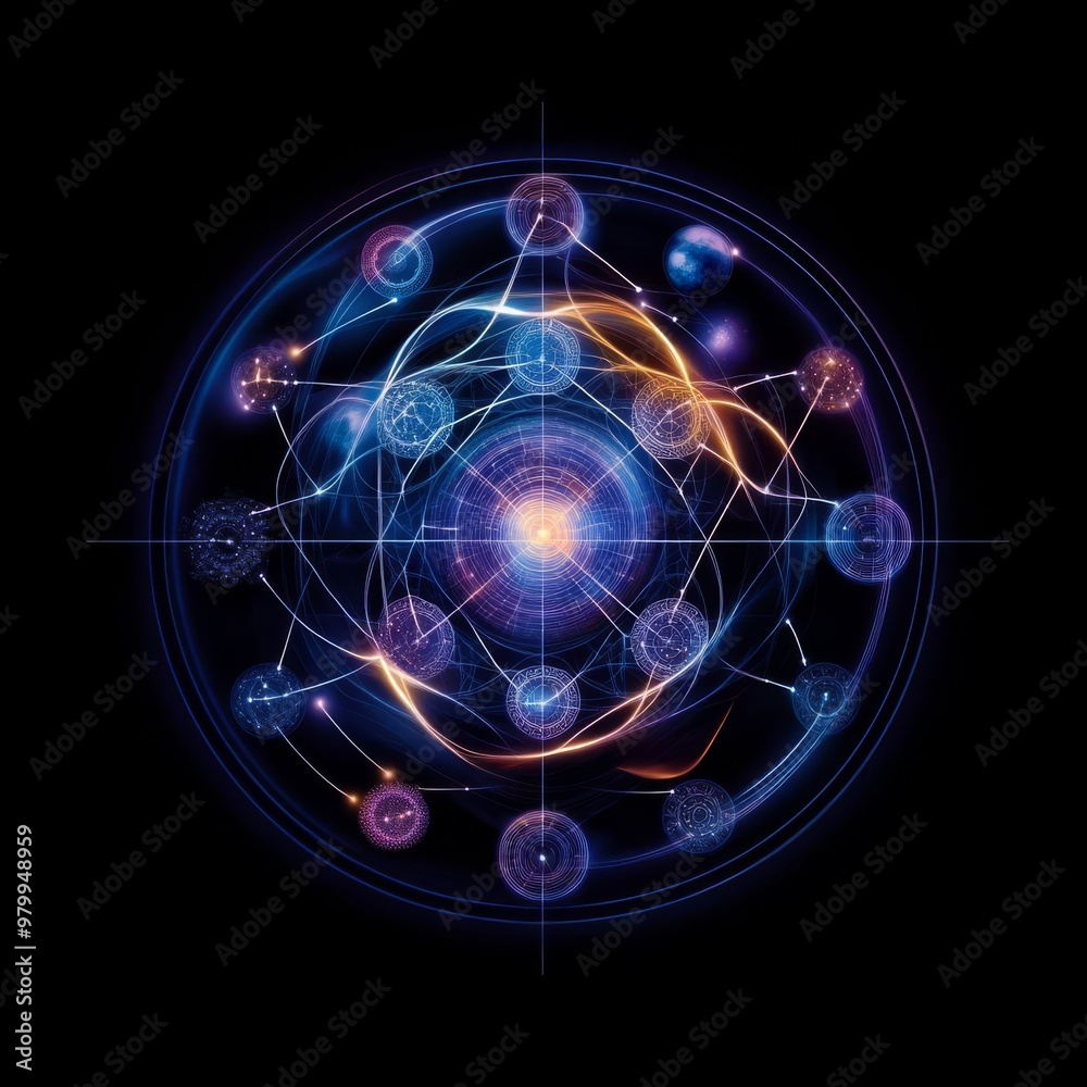 Zodiac signs combined with fractal geometry, representing infinite cosmic patterns and energy Zodiac signs combined with fractal geometry, representing infinite cosmic patterns and energy