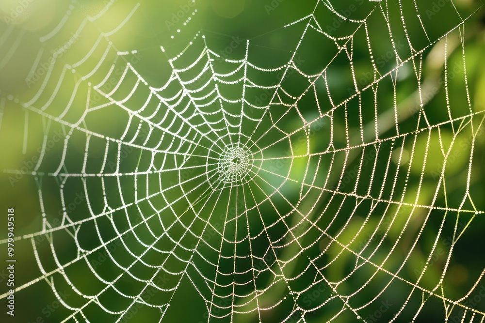 Close-up of a spider web covered in dewy water droplets, suitable for use in nature or macro photography scenes Close-up of a spider web covered in dewy water droplets, suitable for use in nature or macro photography scenes