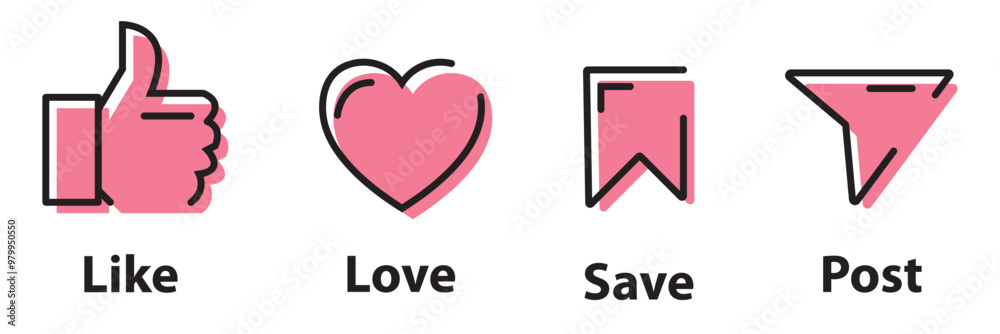 facebook Like icon, comment, share icon button. social media notification icons , thumbs up icon, love, heart, forward icon signs - social network post reactions collection set. Vector icon. facebook Like icon, comment, share icon button. social media notification icons , thumbs up icon, love, heart, forward icon signs - social network post reactions collection set. Vector icon.
