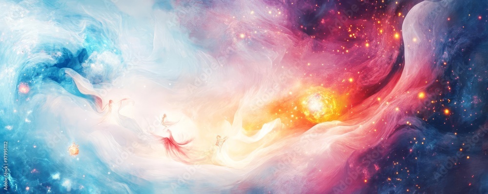 Zodiac symbols depicted as ethereal spirits emerging from a swirl of cosmic energy Zodiac symbols depicted as ethereal spirits emerging from a swirl of cosmic energy