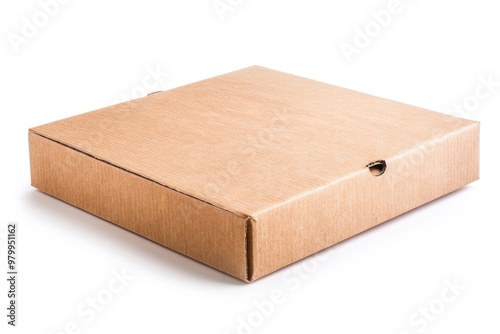 A cardboard box with a handle on a white surface, suitable for moving or storing small items