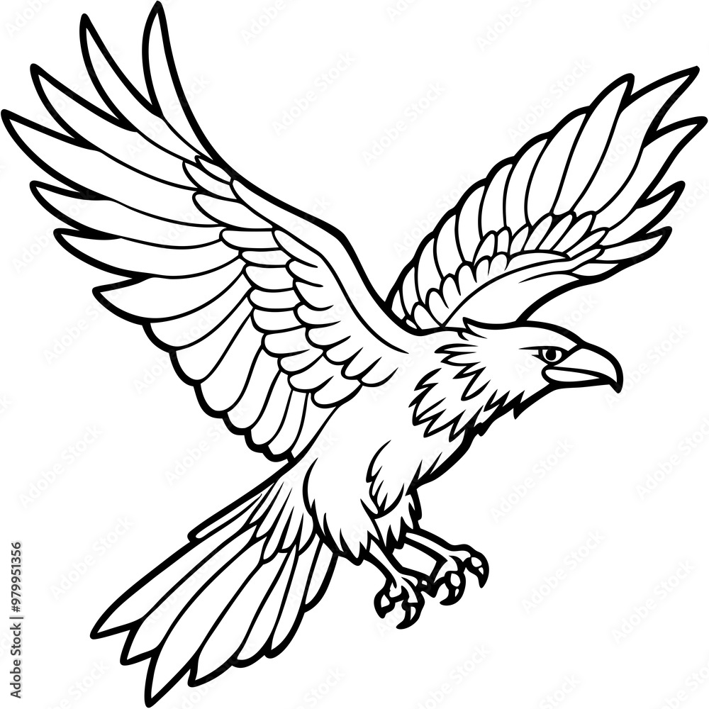 Dynamic Raven in Flight Outlined Vector Design Dynamic Raven in Flight Outlined Vector Design