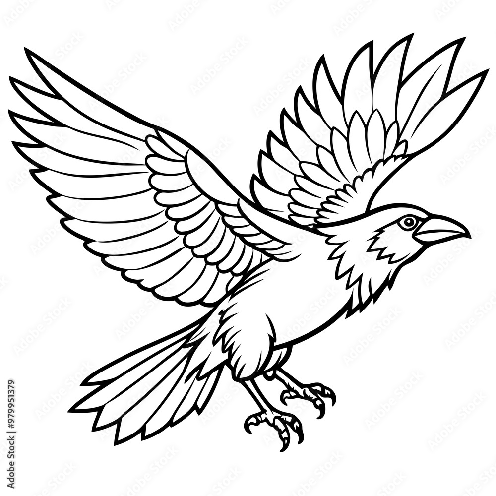 Obraz premium Dynamic Raven in Flight Outlined Vector Design