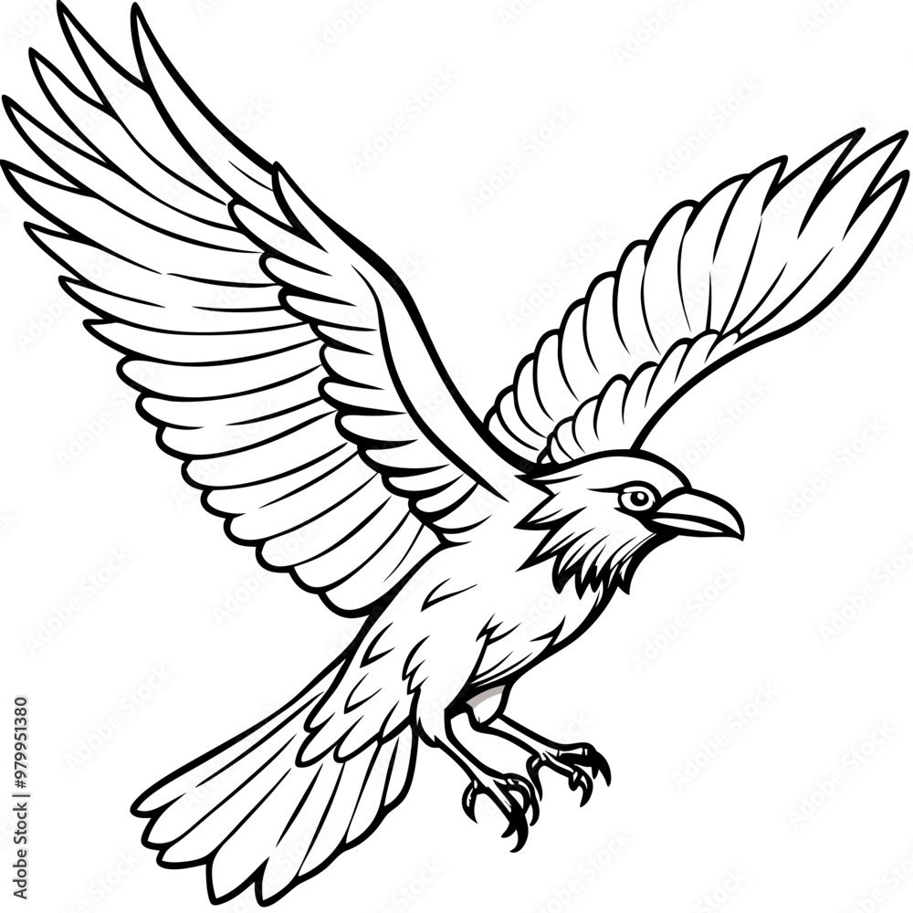 Obraz premium Dynamic Raven in Flight Outlined Vector Design