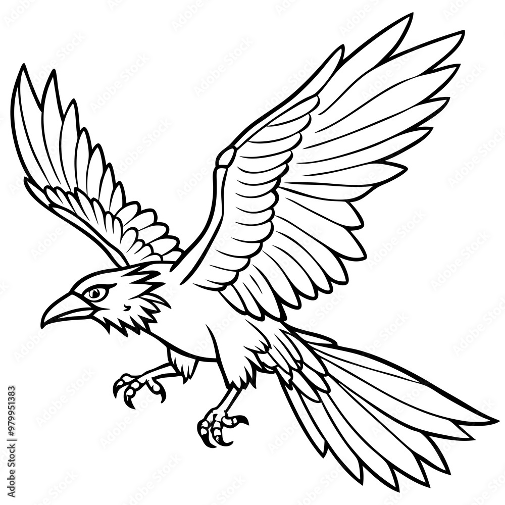 Dynamic Raven in Flight Outlined Vector Design Dynamic Raven in Flight Outlined Vector Design