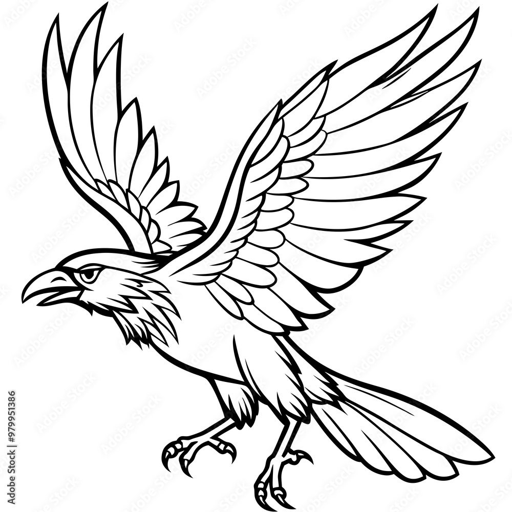 Dynamic Raven in Flight Outlined Vector Design Dynamic Raven in Flight Outlined Vector Design