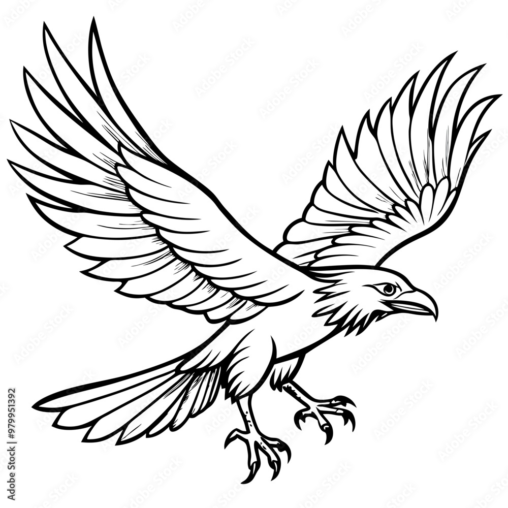 Dynamic Raven in Flight Outlined Vector Design Dynamic Raven in Flight Outlined Vector Design