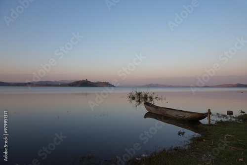 tranquil evening scene at the lake side near Ampefy, Madagascar suitable for background calendre postcard photo