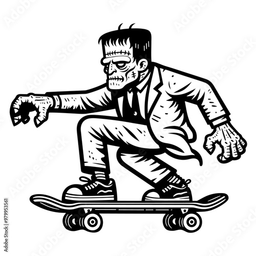 cool Frankenstein riding a skateboard Halloween sketch