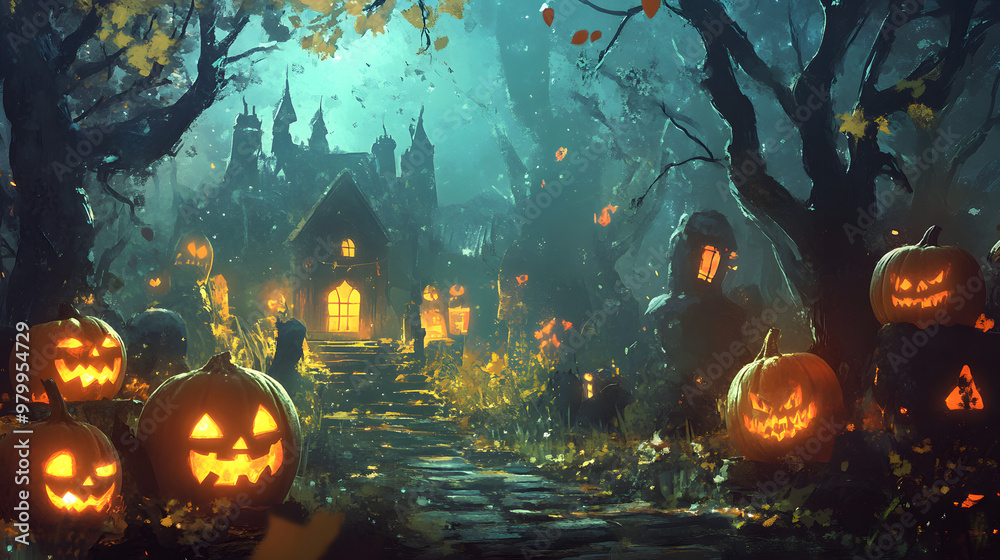 Halloween background illustration, spooky horror and creepy design template Halloween background illustration, spooky horror and creepy design template