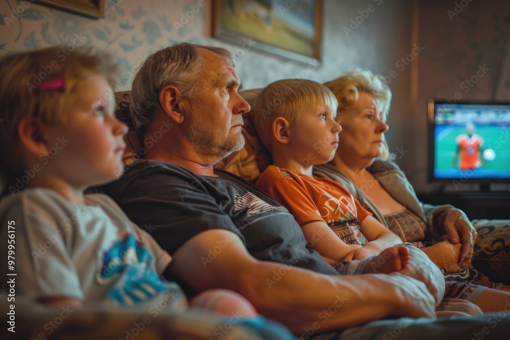 A group of people sitting together on a couch, great for family or friends A group of people sitting together on a couch, great for family or friends