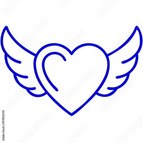 Blue heart icon with wings, symbolizing love, freedom, and affection