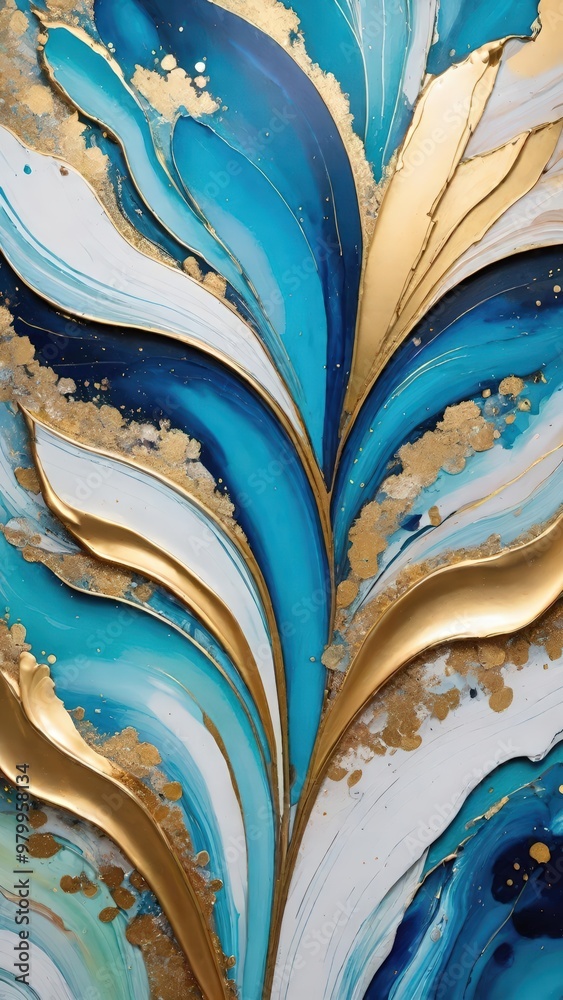 流れる色彩: 黄金と色の幻想的な融合