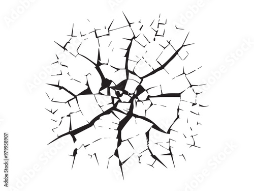 Black Silhouette of Cracked Earth Isolated on a White Background. Concept of Drought Illustration, Broken Ground, Environmental Issues, Natural Disaster, Design Element