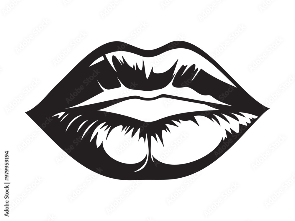 Black Silhouette of Lips Isolated on a White Background. Concept of Minimalist Style, Simple Design, Lip Outline, Beauty Icon Black Silhouette of Lips Isolated on a White Background. Concept of Minimalist Style, Simple Design, Lip Outline, Beauty Icon