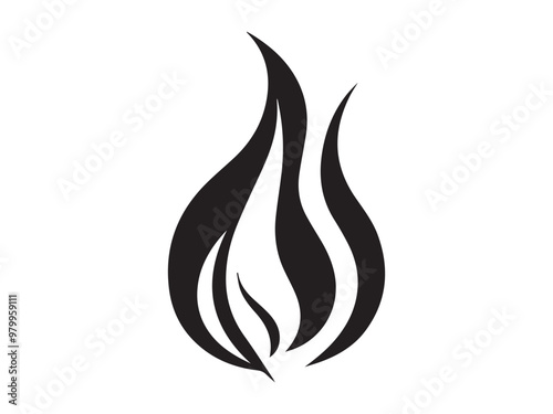 Black silhouette of abstract flames isolated on a white background. Concept of fire illustration, flame design, minimalist style, decorative element