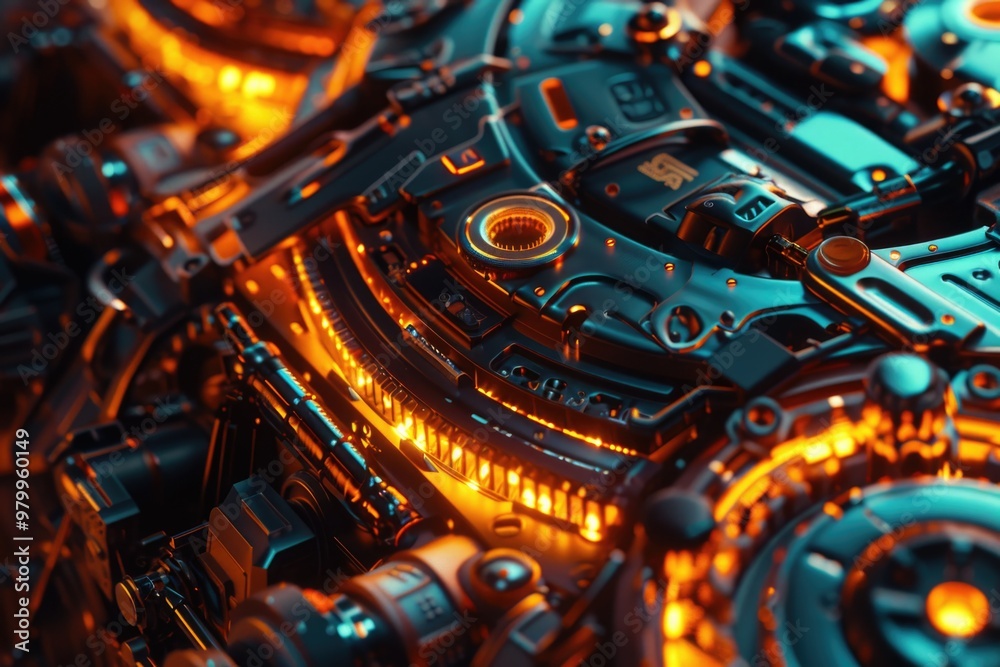 Fototapeta premium Industrial equipment with bright lights