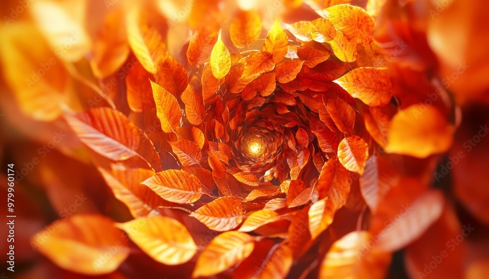 A mesmerizing swirl of vibrant orange leaves creating an enchanting autumnal tunnel effect. Nature's beauty captured in detail. A mesmerizing swirl of vibrant orange leaves creating an enchanting autumnal tunnel effect. Nature's beauty captured in detail.