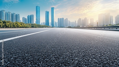 Asphalt highway road and city skyline with modern buildings scenery in Guangzhou. Car background..generative ai