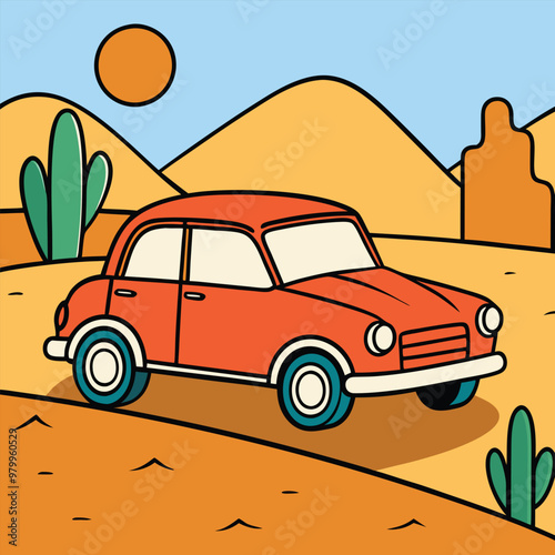 Car in desert vector illustration