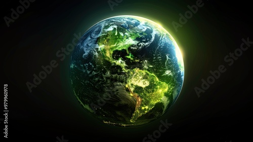 A glowing green Earth in space.