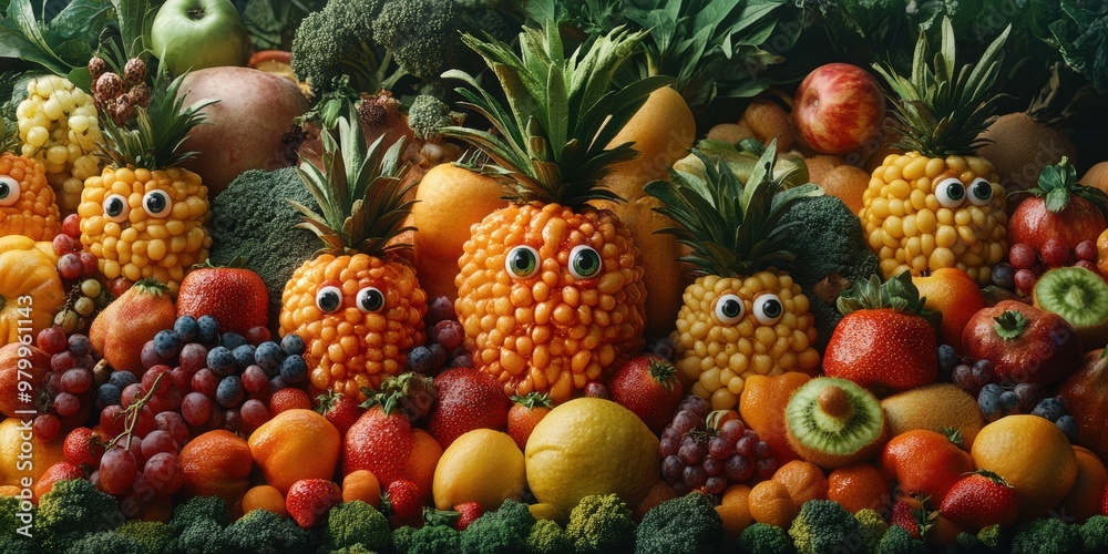 The dynamic city where fresh produce with eyes adds charm and excitement to the everyday urban environment The dynamic city where fresh produce with eyes adds charm and excitement to the everyday urban environment
