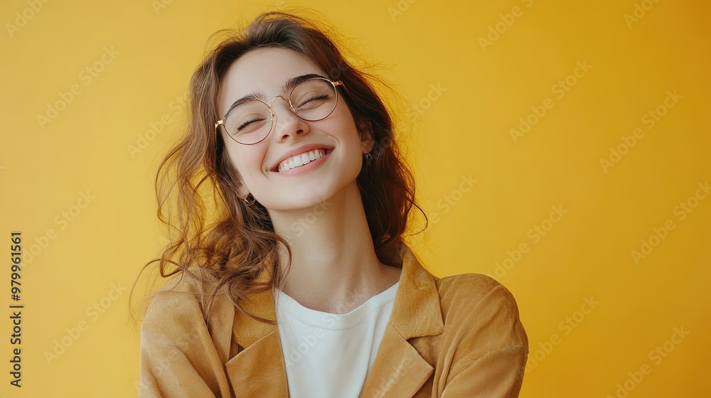 Casual outfit and confident pose of a smiling young woman Casual outfit and confident pose of a smiling young woman