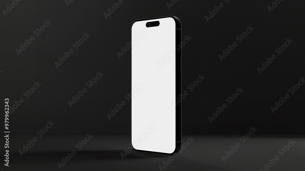 Side view of a realistic mockup of a smartphone on a dark gray background Side view of a realistic mockup of a smartphone on a dark gray background