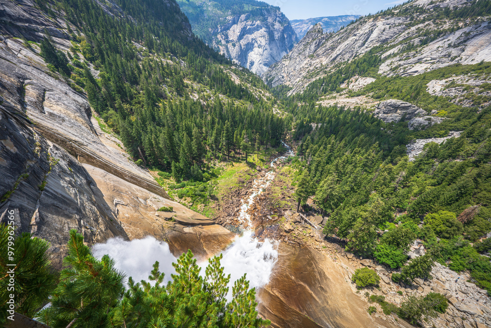 waterfall at the mist trail in yosemite national park, california