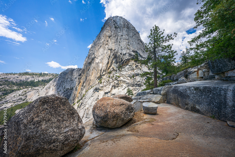 waterfall at the mist trail in yosemite national park, california