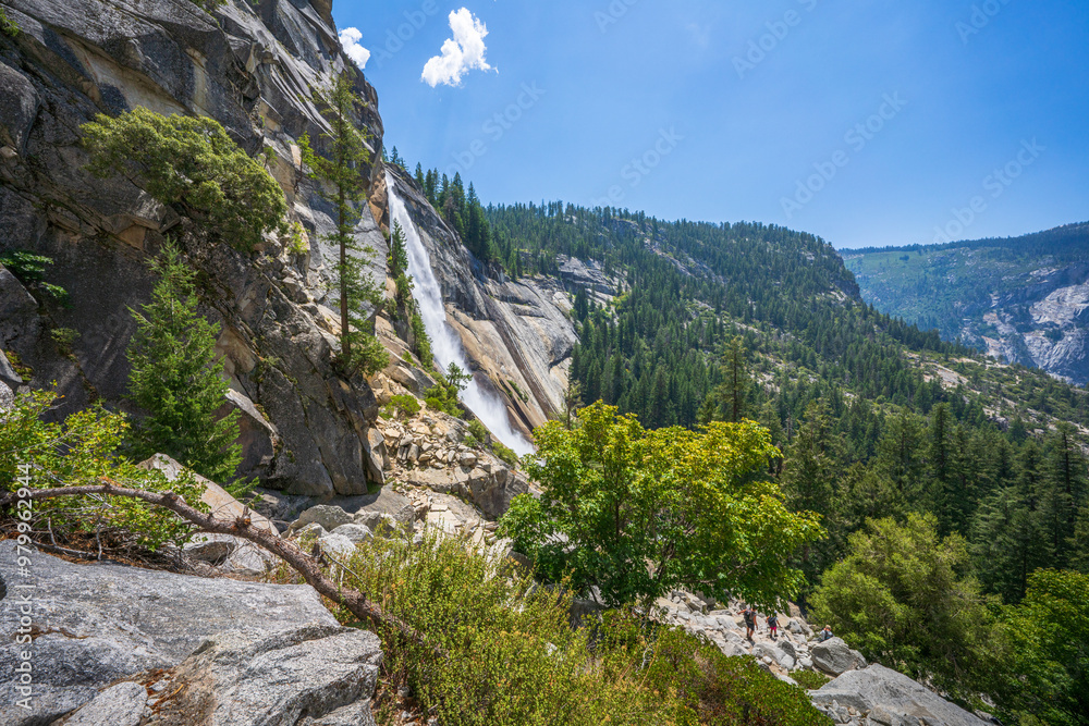 waterfall at the mist trail in yosemite national park, california