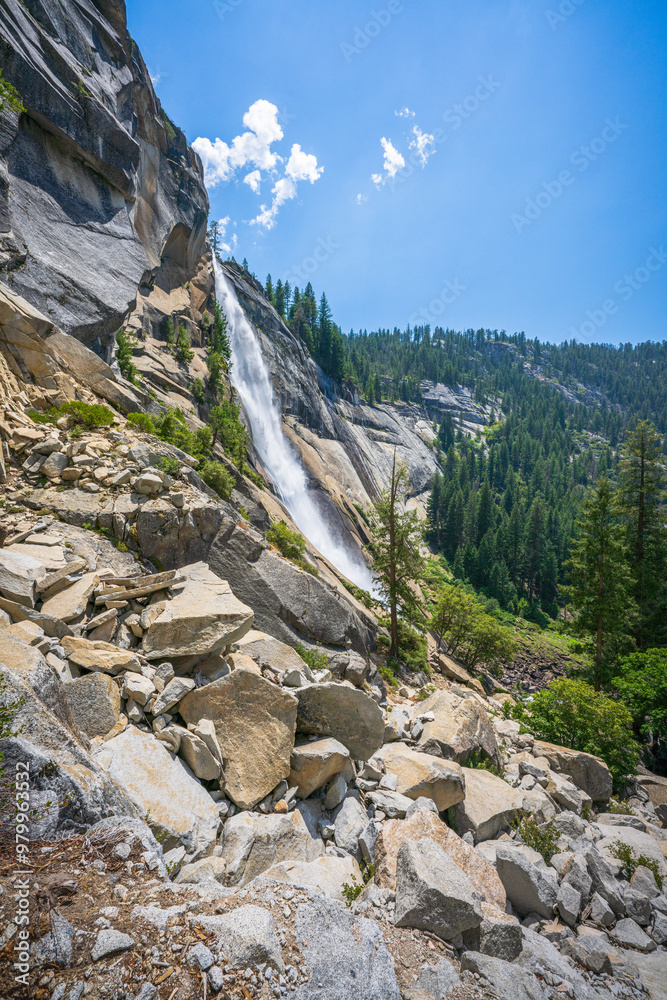 waterfall at the mist trail in yosemite national park, california
