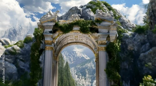 Entrance to mythological Mount Olympus ultra realistic photo