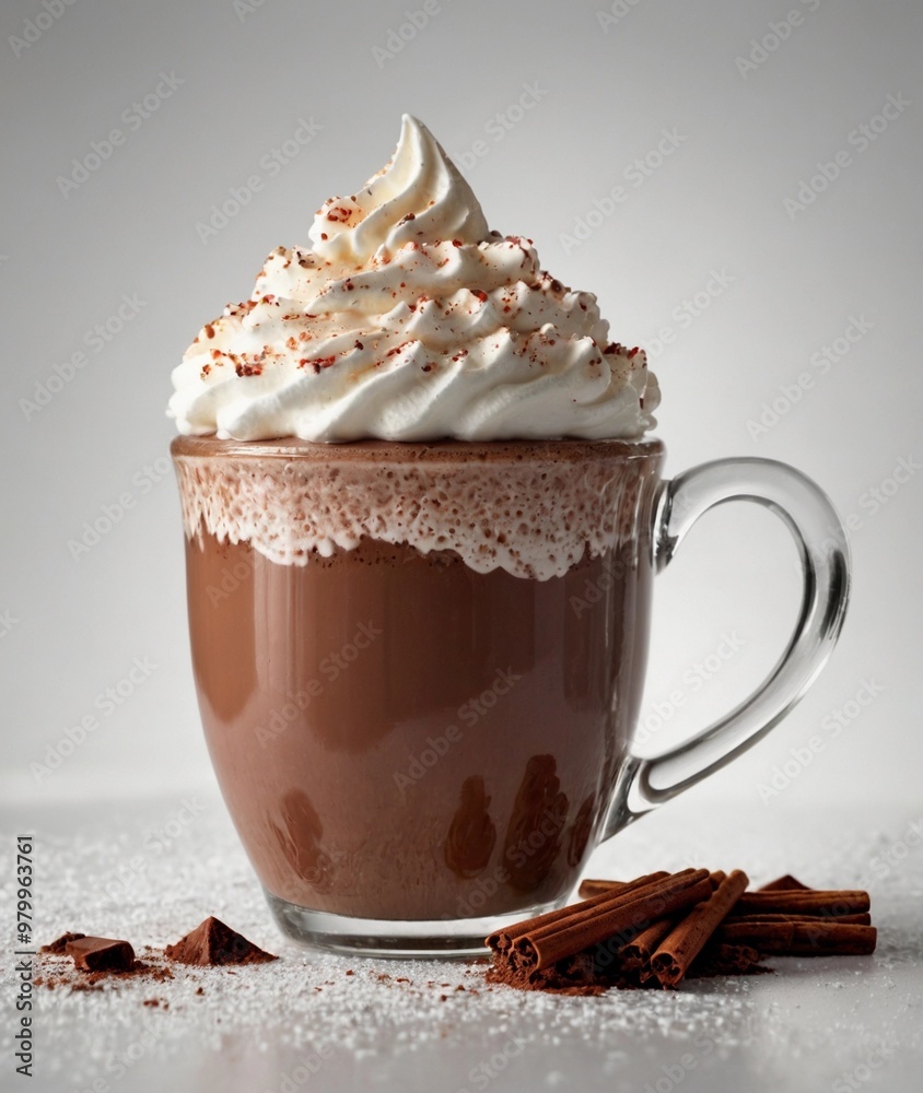 cup of hot chocolate with cream, drinks for winter or Christmas cup of hot chocolate with cream, drinks for winter or Christmas