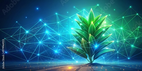 Digital Plant Growth in a Network of Light, Digital Art, 3D Rendering, Futuristic Nature, Plant Growth, Nature Tech, Digital World