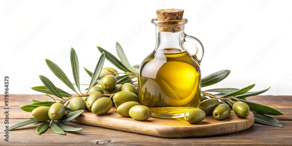 Fresh Olive Oil with Green Olives on Wooden Cutting Board, Olive Oil, Olives, Cooking , Fresh Olive Oil with Green Olives on Wooden Cutting Board, Olive Oil, Olives, Cooking ,