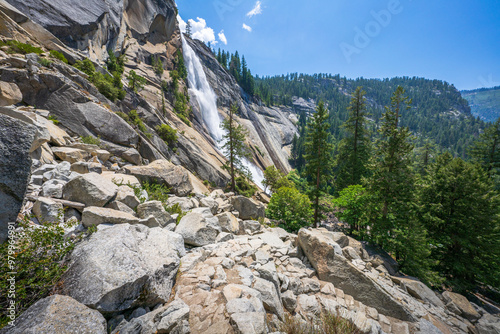 waterfall at the mist trail in yosemite national park, california
